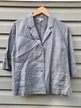 Eileen Fisher Petite Organic Linen Lightweight Blazer Women's Size Large